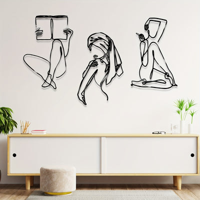 Contemporary Charisma: 3-Piece Metal Minimalist Abstract Woman Wall Art Set – Stunning Metal Abstract Line Wall Decor for Living Room, Bedroom, Bathroom, Dining Area, and Modern Décor