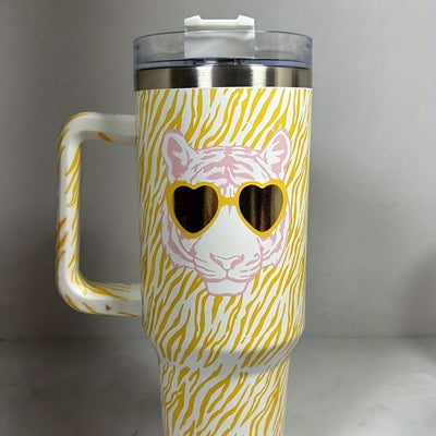 40oz Tiger Tumbler: Stylish Stainless Steel Thermal Water Bottle with Lid and Straw for On-the-Go Hydration