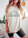 This Graphic Print Crew Neck T-Shirt for Women is perfect for the warm weather months. It features a sun graphic on the front with a casual short sleeve design. This stylish and comfortable T-shirt is ideal for summer and spring.