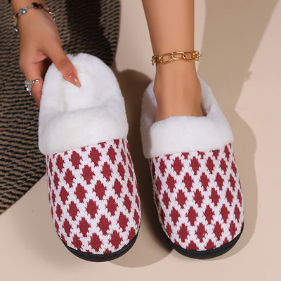 Geometric Bliss: Casual Slip-On Plush Lined Shoes – Comfortable Indoor Home Slippers