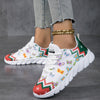 Cute and Comfy: Women's Cartoon Print Casual Sneakers - Perfect for Lightweight Running and Christmas Cheer