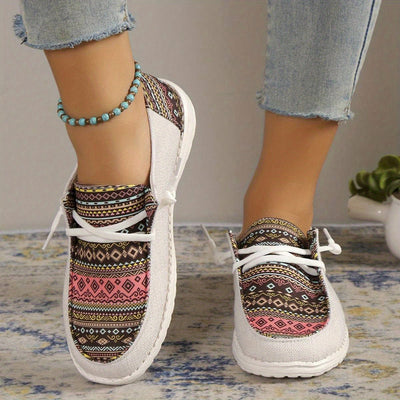 Trendy Women's Retro Ethnic Canvas Shoes - Lightweight & Comfortable Lace-Up Flats