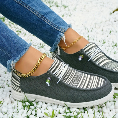 Lightweight Retro Classic Striped Canvas Sneakers for Women - Comfortable and Stylish Outdoor Shoes