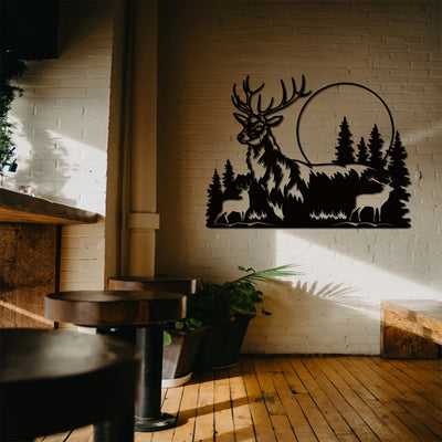 Enchanting Deer and Forest Metal Wall Art: A Striking Fireplace Wall Decor Piece and Ideal Hunter Gift