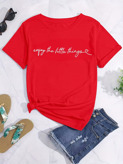 Spring & Summer Vibes: Women's Casual Short Sleeve Letter Print Crew Neck T-Shirt