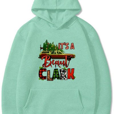 Festive Men's Christmas Graphic Print Hoodie: Stay Cozy with Kangaroo Pocket and Casual Pullover Design