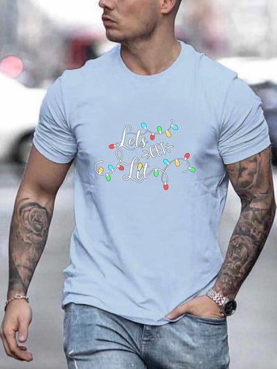 Let's Get Lit Letter Print Men's Summer T-Shirt: A Festive Graphic Tee Perfect for Christmas and Gifting Men