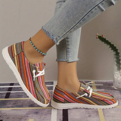 Women's Colorblock Striped Canvas Sneakers for Casual Outdoor Wear - Lightweight, Comfortable, and Stylish