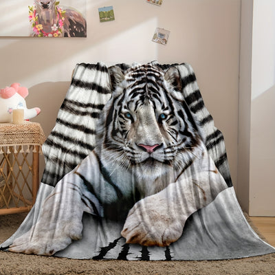 Cozy and Stylish: White Tiger Print Blanket for Ultimate Comfort in Your Home