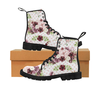 Floral Bouquet Boots, Burgundy Flower Martin Boots for Women