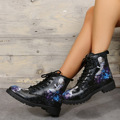 Womens Gothic Style Ankle Combat Boots: Elevate Your Style with Chunky Heels & Non-Slip Traction
