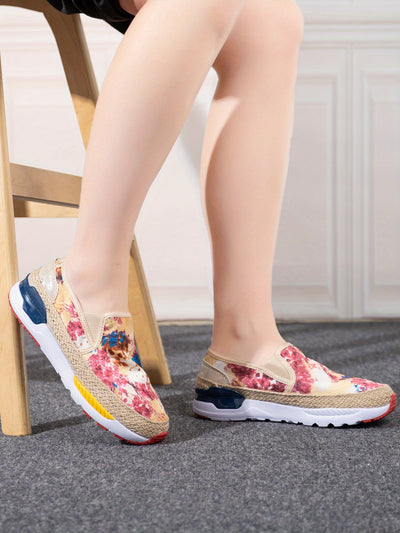 Stylish Women's Floral Print Slip-On Espadrilles: Versatile, Non-Slip Walking Shoes for Fashionable and Casual Sneaker Enthusiasts