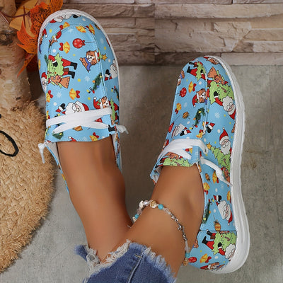 Cute Cartoon Santa Claus Flats: Festive Christmas Style for Women