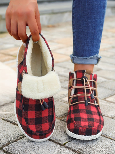 Cozy and Stylish: Women's Ethnic Geometric Pattern Slip-On Thermal Lined Flat Fuzzy Shoes for Winter