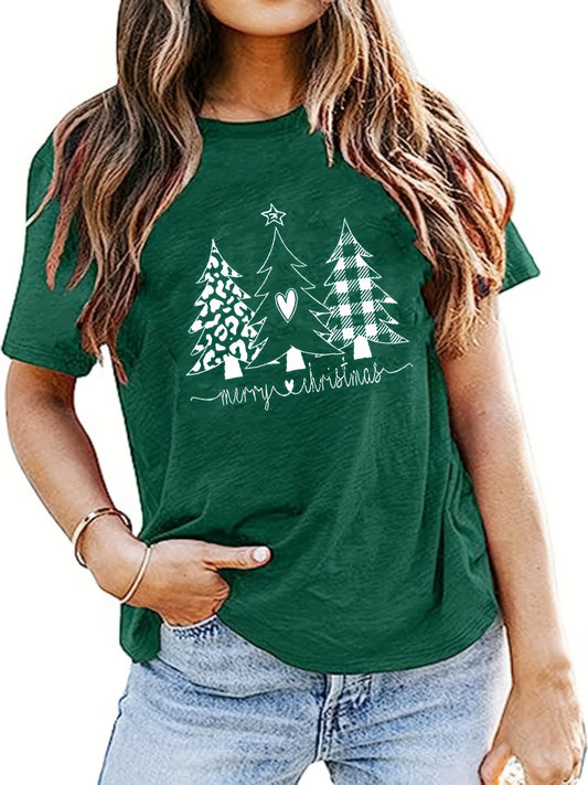 This Festive Flair Christmas Tree Print Crew Neck T-Shirt is a stylish, comfortable casual staple and perfect for your Spring/Summer wardrobe. Crafted with a soft cotton blend and a cool, lightweight fit, it pairs well with jeans and skirts for an effortless look.