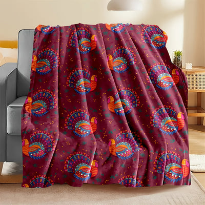 Stay Cozy with the Red Turkey Pattern Blanket - Perfect Gift for Family and Friends, Ideal for All Seasons!