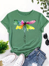 Colorful Dragonfly Print Crew Neck T-Shirt, Casual Short Sleeve T-Shirt For Spring & Summer, Women's Clothing