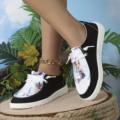Comfortable and Stylish Women's Printed Canvas Shoes: Lace-up Low-Top Sneakers for Casual Outdoor Flair