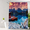 Aesthetic Escape: Transform Your Bathroom with a Digital Printing Lake Scenery Shower Curtain - Waterproof, Heat Insulating, and Multi-Purpose