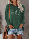 This Festive Flair: Christmas Tree Print Crew Neck T-Shirt is fashionable and practical. Crafted from a soft and comfortable fabric, it is perfect for any woman's spring or fall wardrobe. Featuring a chic crew neck and long sleeves, the festive tree print and classic design promise to make a statement.