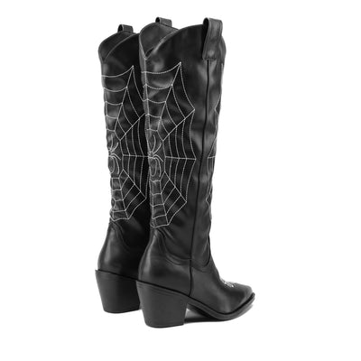 Women's Chunky Heel Spider Web Print Knee-High Boots: Stylish and Comfortable Slip-On Long Boots