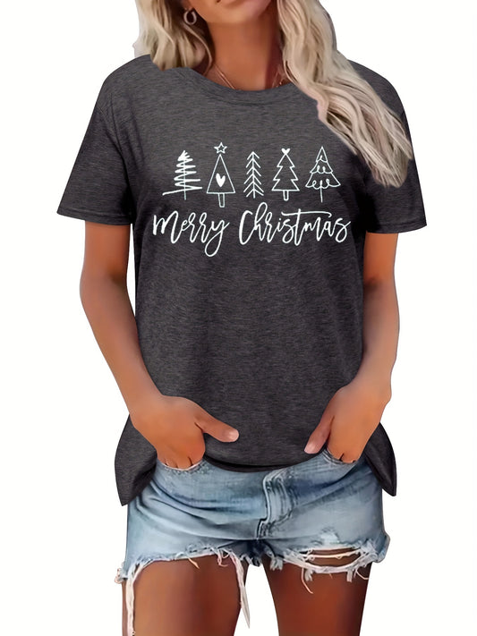 This short-sleeve t-shirt is the perfect casual addition to your Spring/Summer wardrobe. Featuring a festive Christmas tree print, it adds a stylish touch to your everyday look. With its comfortable fit, this t-shirt ensures you stay comfortable all day long.