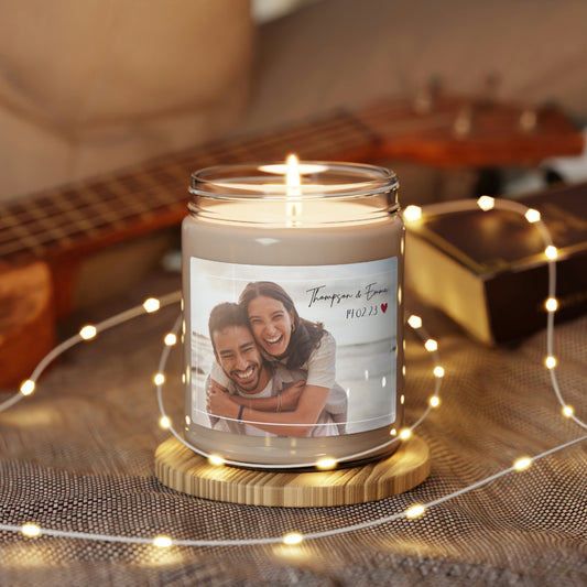 Personalized Candle, Custom Couple Name And Picture, Soy Candle 9oz CJ04