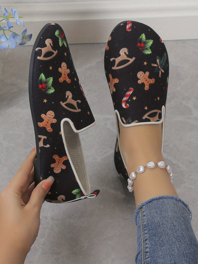 Festive Comfort: Women's Christmas Print Flat Shoes – Lightweight Slip-Ons for Casual Style