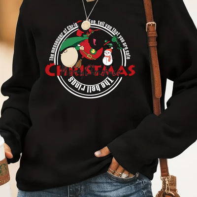 Cozy Christmas Santa Letter Print Sweatshirt: Stylish and Adorable Long-Sleeve Crew Neck for Women's Clothing