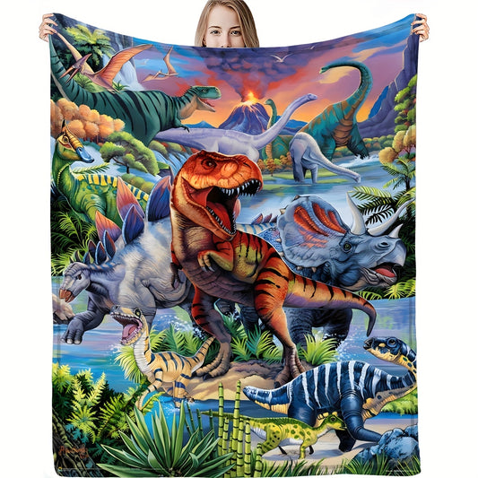 Bring the ultimate coziness to your sofa or bed with this Fierce Dinosaur Flannel Fleece Blanket. Crafted with premium material, it provides an exceptionally softness and warmth that makes it perfect for cuddling up. The unique printed gift will make it an ideal present for any occasion.