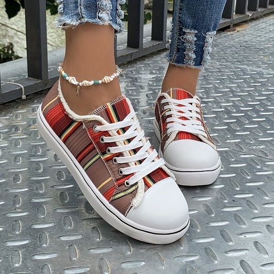 Step up your style with these lightweight, casual and comfortable women's flat canvas sneakers. With their stylish but timeless design, they will add a touch of class to any outfit. The breathable material and flexible sole will keep you comfortable while looking good.