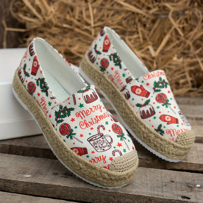 Festive Flair: Women's Christmas Pattern Espadrille Shoes - Stylish Slip-ons for a Casual and Comfy Holiday Season