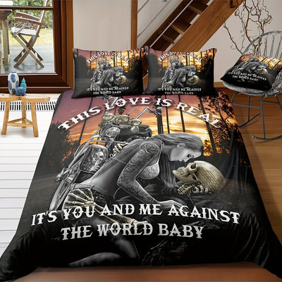 Beauty Skull Sunset Print Duvet Cover Set: Transform Your Bedroom with Soft and Stylish Bedding(1*Duvet Cover + 2*Pillowcases, Without Core)