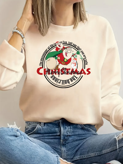 Cozy Christmas Santa Letter Print Sweatshirt: Stylish and Adorable Long-Sleeve Crew Neck for Women's Clothing