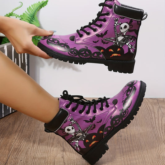 Get ready for Halloween and spook-ify your wardrobe with these stylish Skeleton Pumpkin Pattern Ankle Boots. With a unique, fun design and durable construction, these boots make a great addition for any festival fashionista.