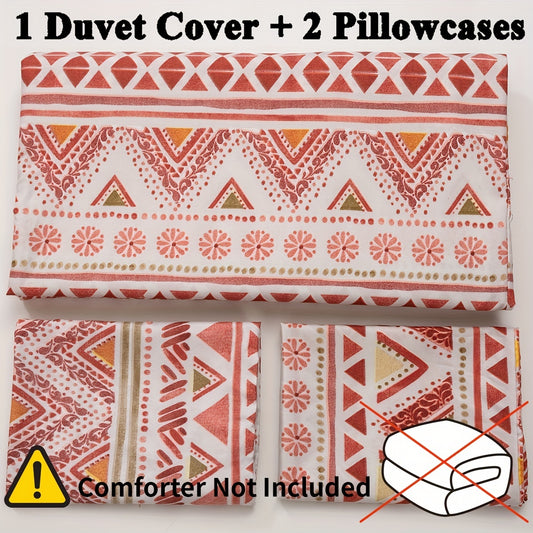 Vibrant Ethnic Patterns: 3-Piece Multicolor Bedding Set with Duvet Cover and Pillowcases(1*Duvet Cover + 2*Pillowcases, Without Core)