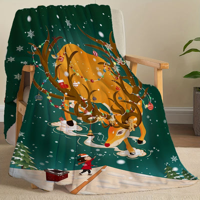 Cozy Christmas Gift Blanket: Cartoon Reindeer Pattern for Sacred Dramas, Bedtime Stories, and All Seasons