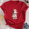 Stylish and Casual: Women's Cat Print Crew Neck T-Shirt - A Must-Have for Spring/Summer Fashion!