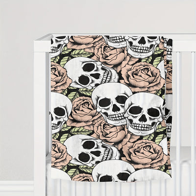 Halloween Skull Flower Print Flannel Blanket: Soft and Warm Multi-Purpose Gift for All Seasons