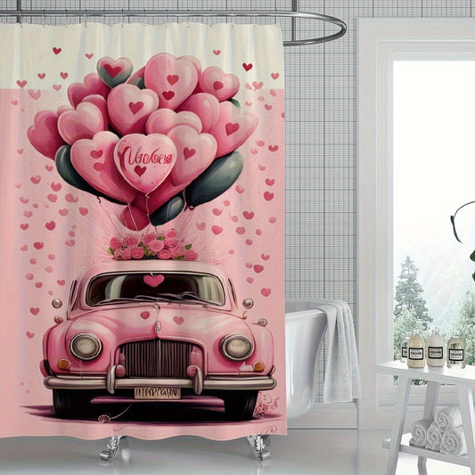 Transform your bathroom into a romantic getaway with Heartbeat Haven's Valentine's Day shower curtain. The aesthetic car and heart print design will add a touch of love to your everyday routine. Made with quality materials, this curtain is perfect for any romantic occasion or everyday use.