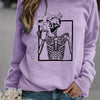 Halloween Skull Drink Graphic Print Sweatshirt, Casual Long Sleeve Crew Neck Sweatshirt, Women's Clothing