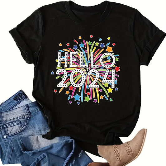 Introducing the Hello 2024: Women's Casual Crew Neck Short Sleeve Print T-Shirt. Made with high-quality materials, this shirt offers superior comfort and style. The unique print adds a touch of personality to any outfit. Perfect for casual wear or dressing up, this shirt is a must-have for any fashion-forward woman.