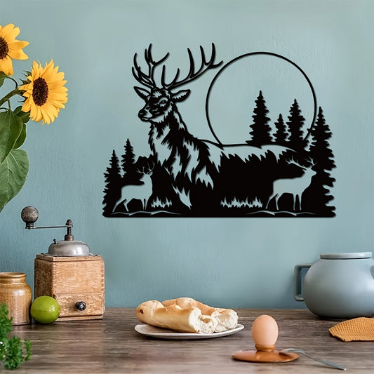 Enchanting Deer and Forest Metal Wall Art: A Striking Fireplace Wall Decor Piece and Ideal Hunter Gift