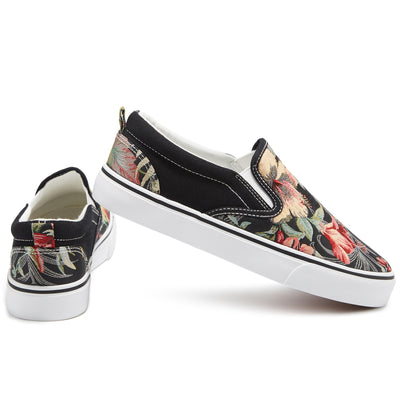 Comfortable Women's Floral Pattern Canvas Slip-On Shoes with Round Toe - Lightweight Low Top Sneakers