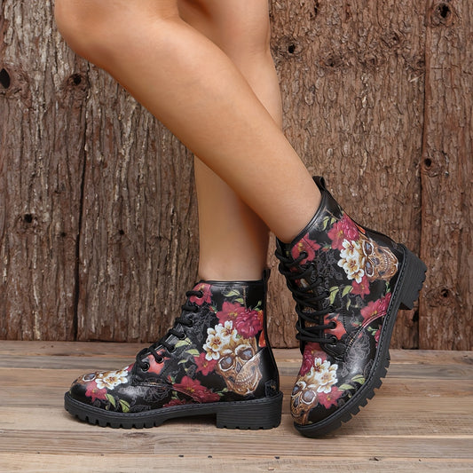 This Fearlessly Fashionable ankle boot brings out the boldness of the Halloween spirit. The Gothic-style design features skull and floral prints, making it the ultimate statement piece for any outfit. It's made with high-quality, anti-slip material, so you can stay stylish and safe all season.