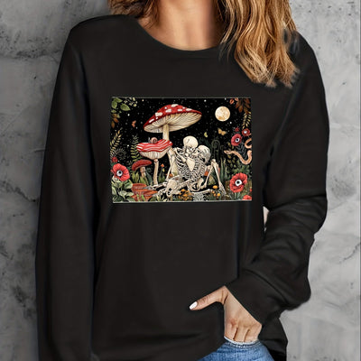 Skull Painting Pattern Plus Size Halloween Sweatshirt: Cozy and Trendy Pullover for Fall/Winter