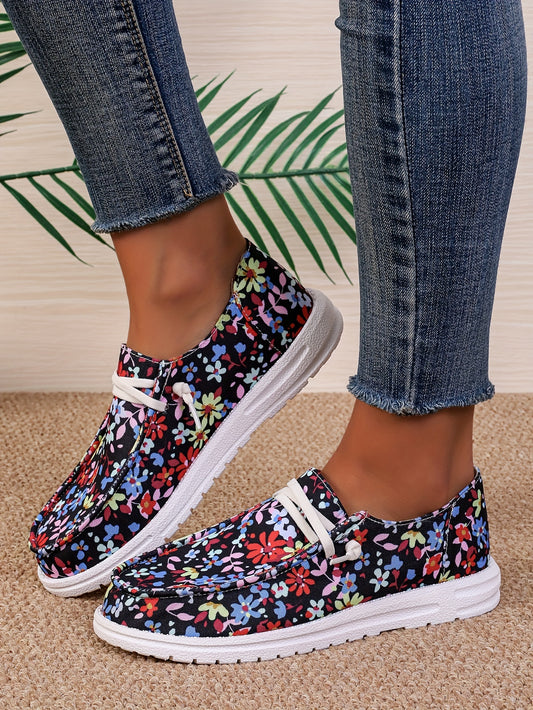 Stylish Women's Flower Pattern Canvas Shoes: Casual, Lightweight Slip-On Sneakers