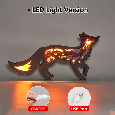 Enchanting Fox Wooden Art Animal Statues: Illuminate Your Space with LED Night Light Décor!