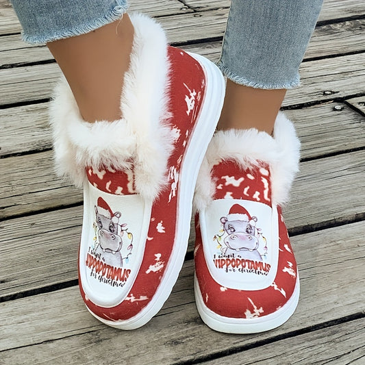 Our Christmas Print Plush-Lined Furry Boat <a href="https://canaryhouze.com/collections/women-canvas-shoes" target="_blank" rel="noopener">Shoes</a> are designed to keep your feet toasty and dry all winter. The plush faux fur lining and waterproof exterior will keep your feet snug and dry, while the cute Christmas print adds festive flair to your winter wardrobe. Step into warmth and comfort this season!