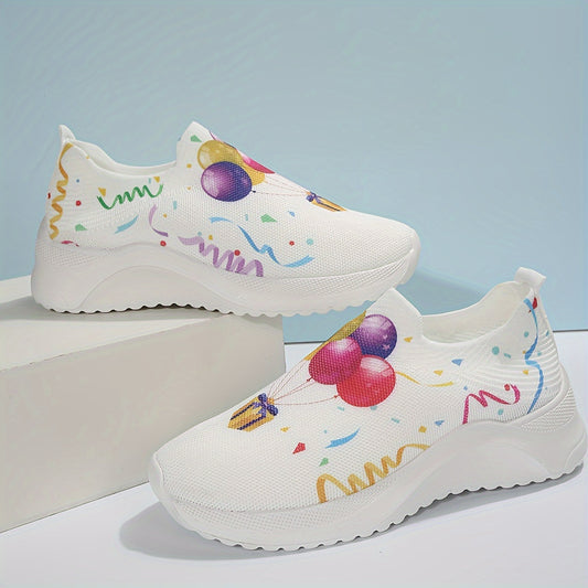 Burst of Style: Women's Balloon Print Platform Sneakers - Casual Slip-On Outdoor Shoes for Comfort and Fashion